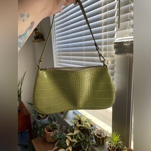 JW PEI Olive Green Croc-Embossed Shoulder Bag